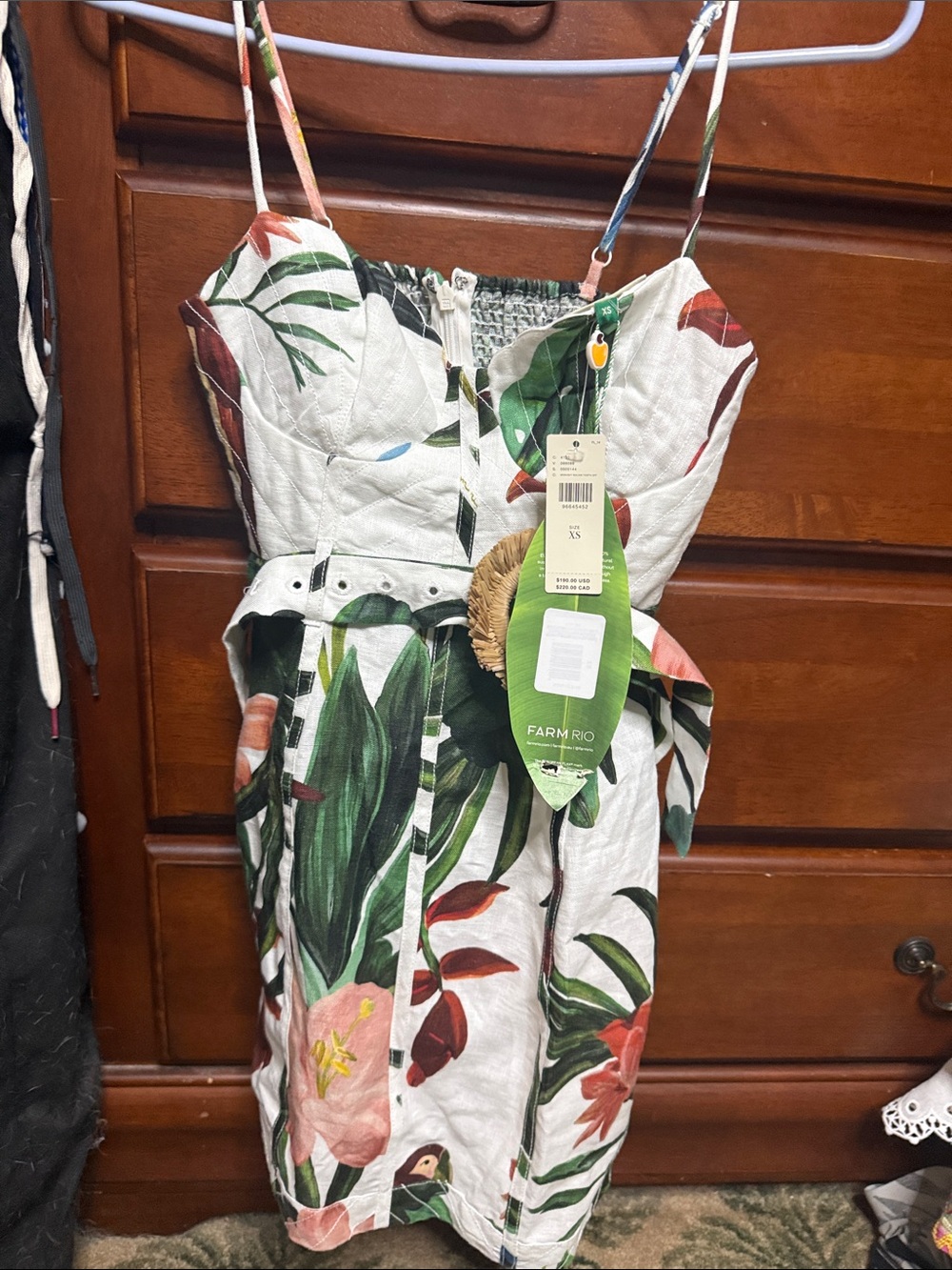 FARM Rio White Tropical Midi Dress with Green and Pink Print